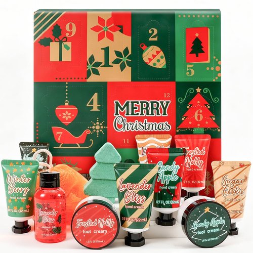 BODY & EARTH Advent Calendar 2025 - 12 Days of Spa Gifts for Women & Teens | Hand Cream, Body Lotion & Santa Keychain