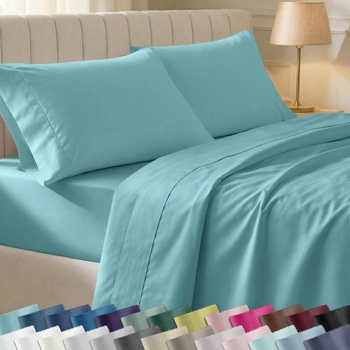 California Design Den 100% Cotton Twin Sheet Set - 400 Thread Count, Silky Smooth Sateen, Teal