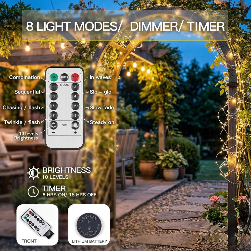 Suddus Fairy Lights - 33ft 100 LED Dimmable Twinkle Lights with Remote & Timer | Waterproof Copper Wire for Indoor/Outdoor Decor (Warm White)