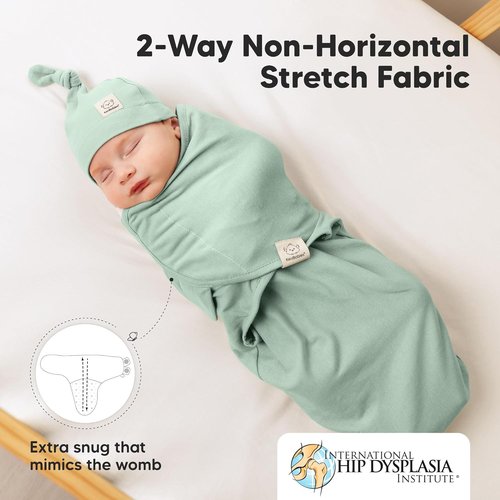 KeaBabies Organic Swaddles 3-Pack - Soft Cotton Baby Sleep Sacks & Hats for Newborns (Sage)