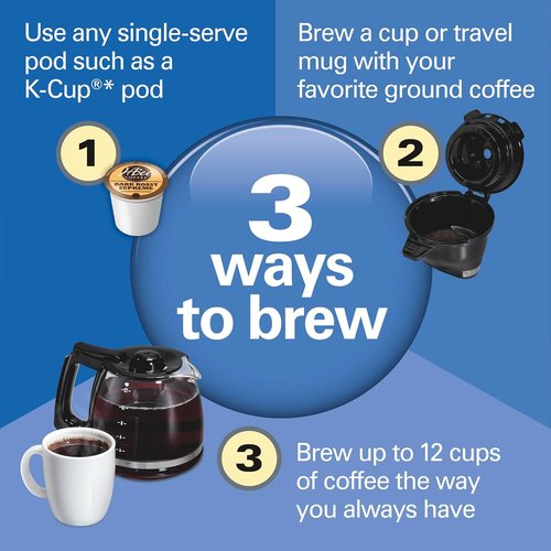 Hamilton Beach FlexBrew Coffee Maker - 2-Way Brewing with K-Cup Pods or Grounds, Black | Single Serve & 12-Cup Pot