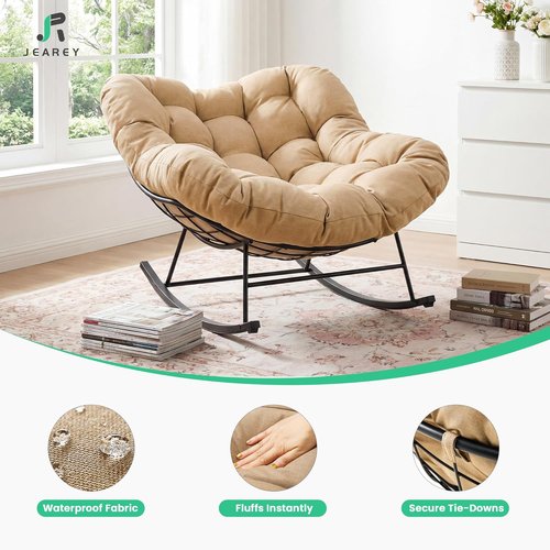 JEAREY Oversized Papasan Rocking Chair - Comfy Egg Chair for Patio, Garden, Living Room | Beige