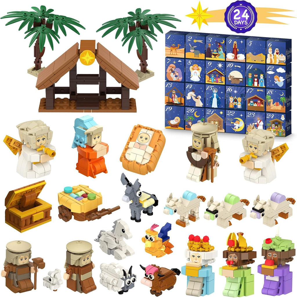 Nativity Advent Calendar 2025 - 24-Day Building Blocks Countdown Toy for Kids & Adults