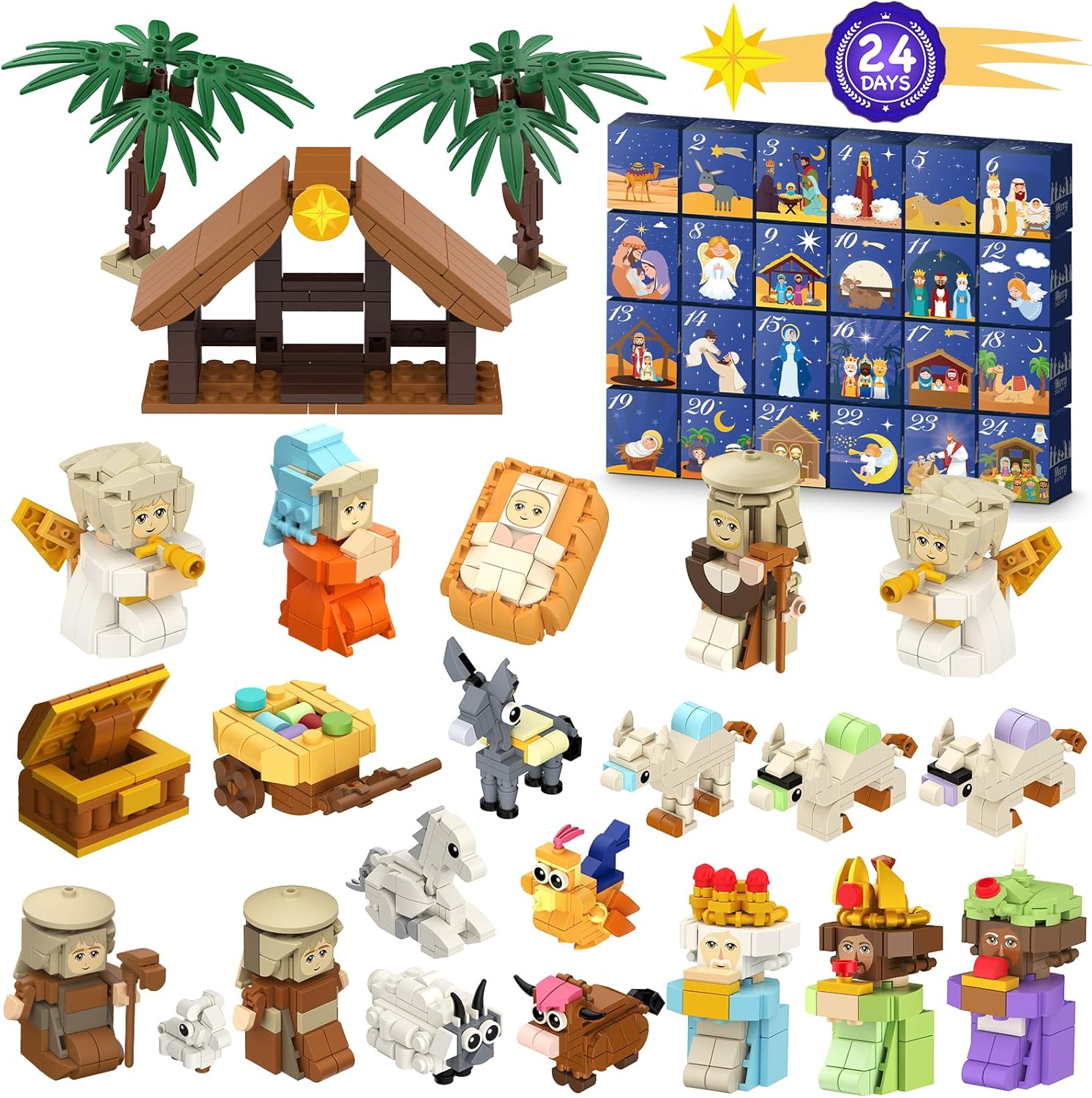 Nativity Advent Calendar 2025 - 24-Day Building Blocks Countdown Toy for Kids & Adults