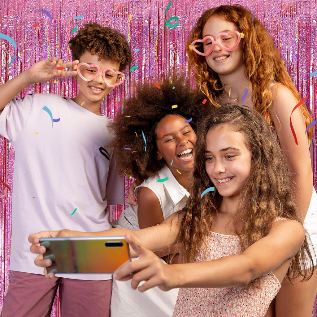Skiennix 5 Pack Pink Tinsel Foil Fringe Curtains - Sparkly Backdrop for Valentine's & Birthday Celebrations