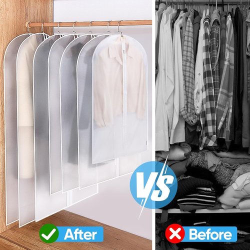 BALEINE 40'' Translucent Garment Bags - 6 Pack PEVA Dress Storage Bags for Closet (White)