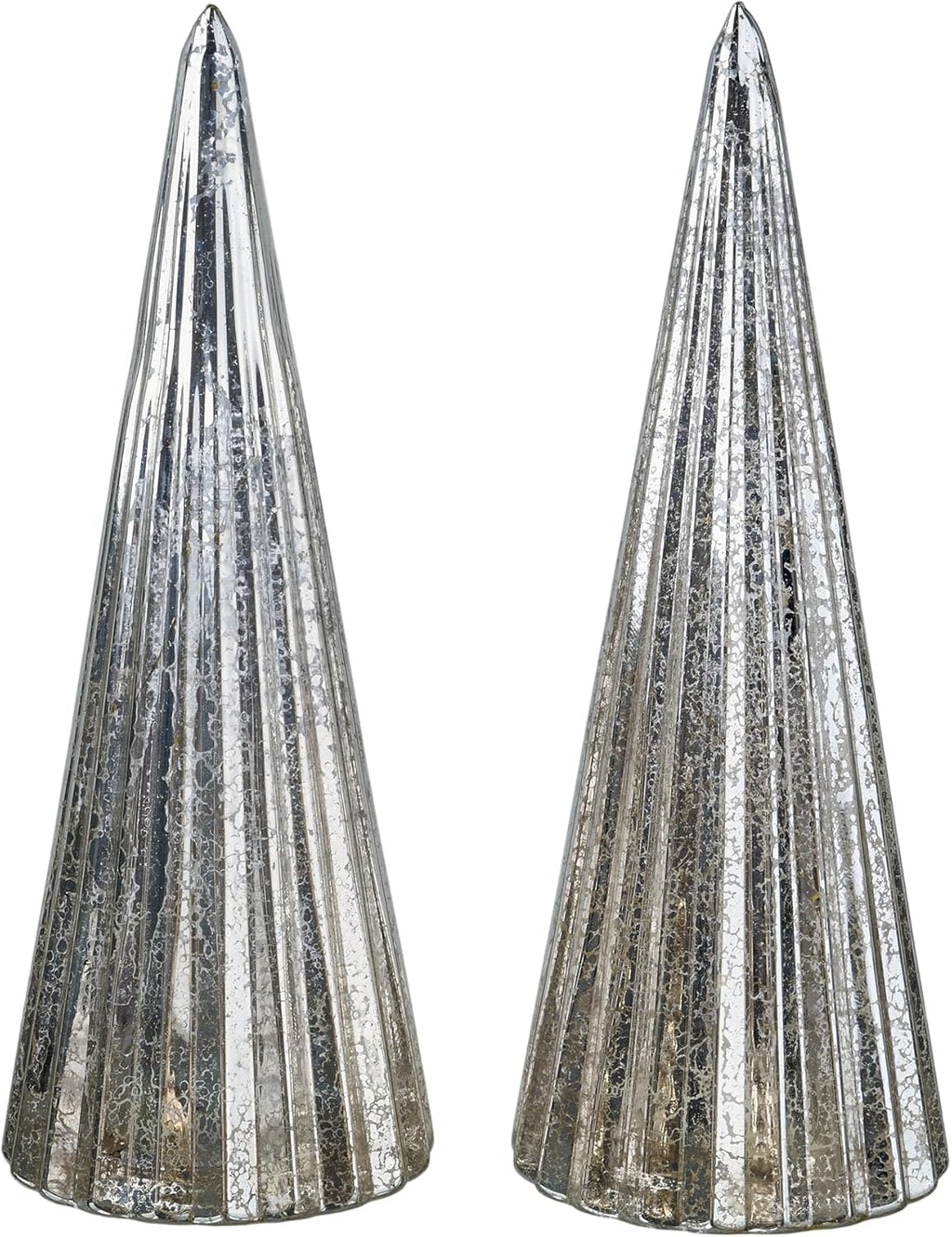 Regine Switzerland Mercury Glass Christmas Trees - Set of 2 Silver LED Figurines for Indoor Decor