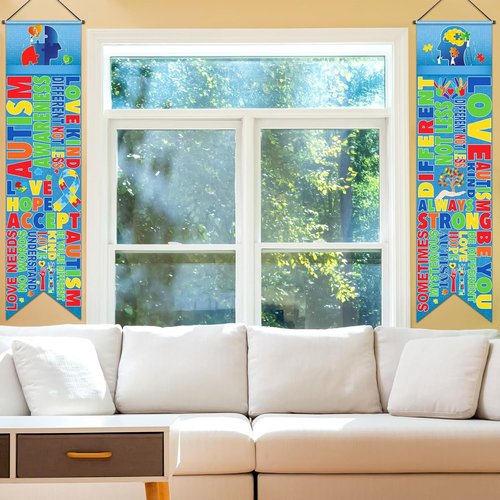 Blulu Autism Awareness Door Banners - Inspirational Puzzle Piece Decorations | 2 Pcs for Indoor/Outdoor Use