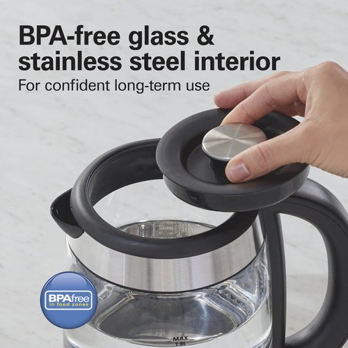 Hamilton Beach Electric Tea Kettle, Water Boiler & Heater, 1.8 Liter, Cordless Serving, 1500 Watts for Fast Boiling, Auto-Shutoff and Boil-Dry Protection, Easy-View Glass (40853C)