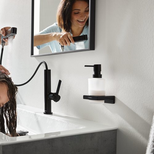 hansgrohe AddStoris Liquid Soap Dispenser in Matte Black 6-inch Accessories in Matte Black, 41745670