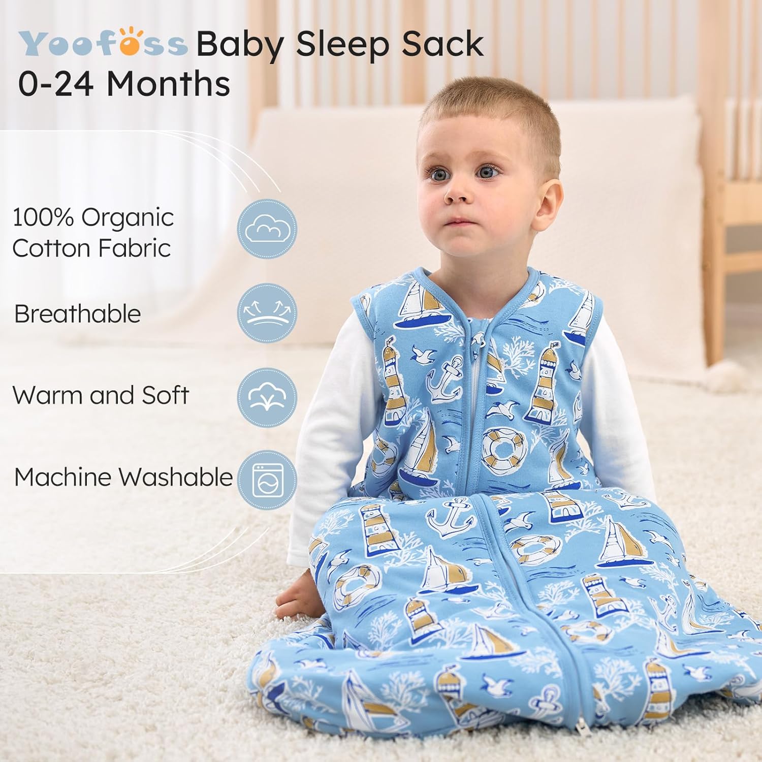 Yoofoss Baby Sleep Sack | 1.5 Tog Organic Cotton Wearable Blanket for Infants 0-6 Months - Warm & Comfy