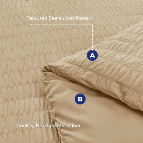HYMOKEGE Comforter Set - Luxury 7-Piece All-Season Bedding in Khaki | Soft Seersucker Design