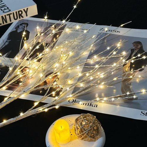 EMINGSKY 2 Pack White Lighted Twig Branches for Vase, Artificial Tree Twig 31.5IN 100 LED Battery Operated Warm White Bulbs for Christmas Wedding Party Outdoor and Indoor Decor