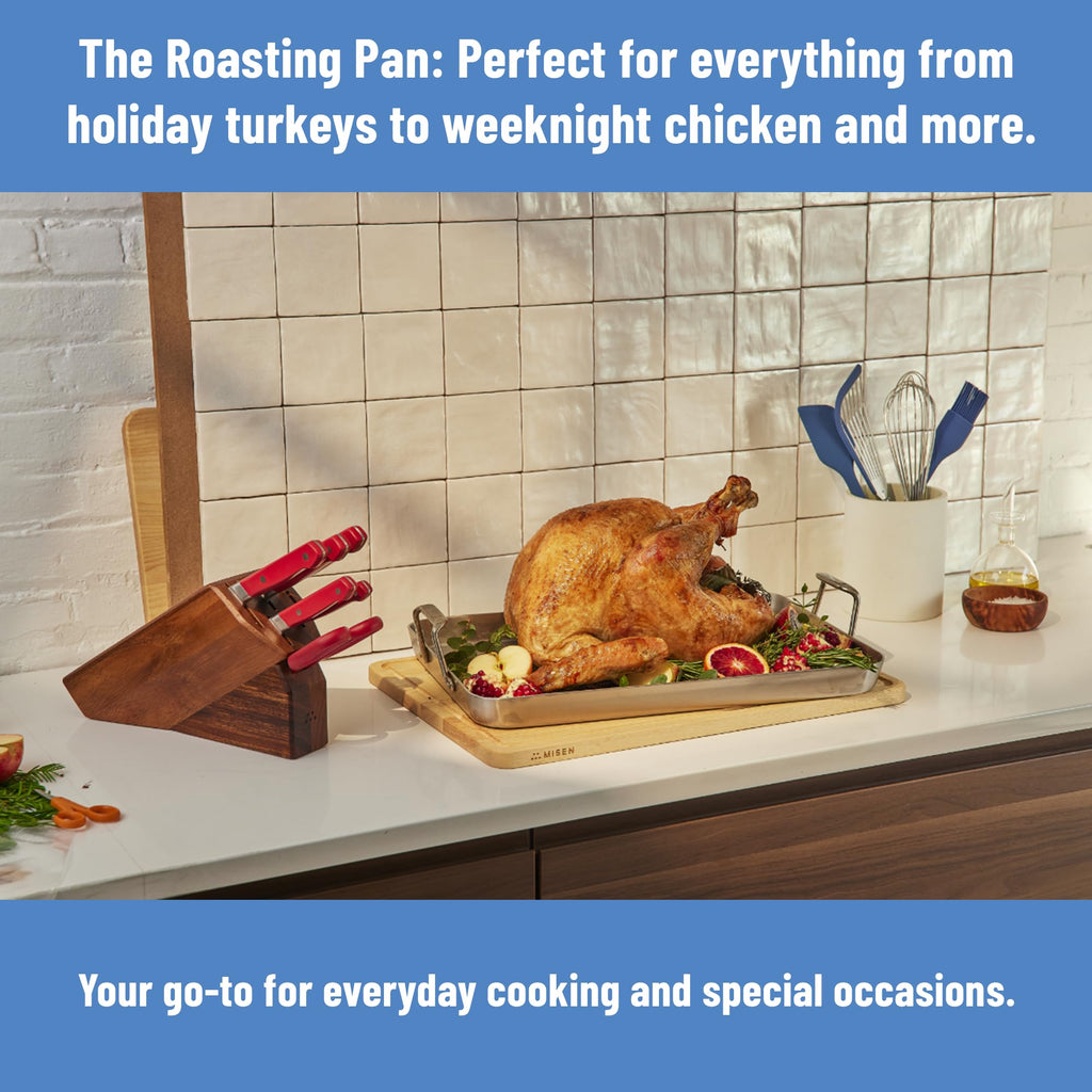 Misen Stainless Steel Roasting Pan with Handles - Versatile 5-Ply Design, Easy Grip Handles, Multi-Functional Cooking, Ideal for Baking, Searing, & Roasting, Superior Heat Conduction, Premium - 9"