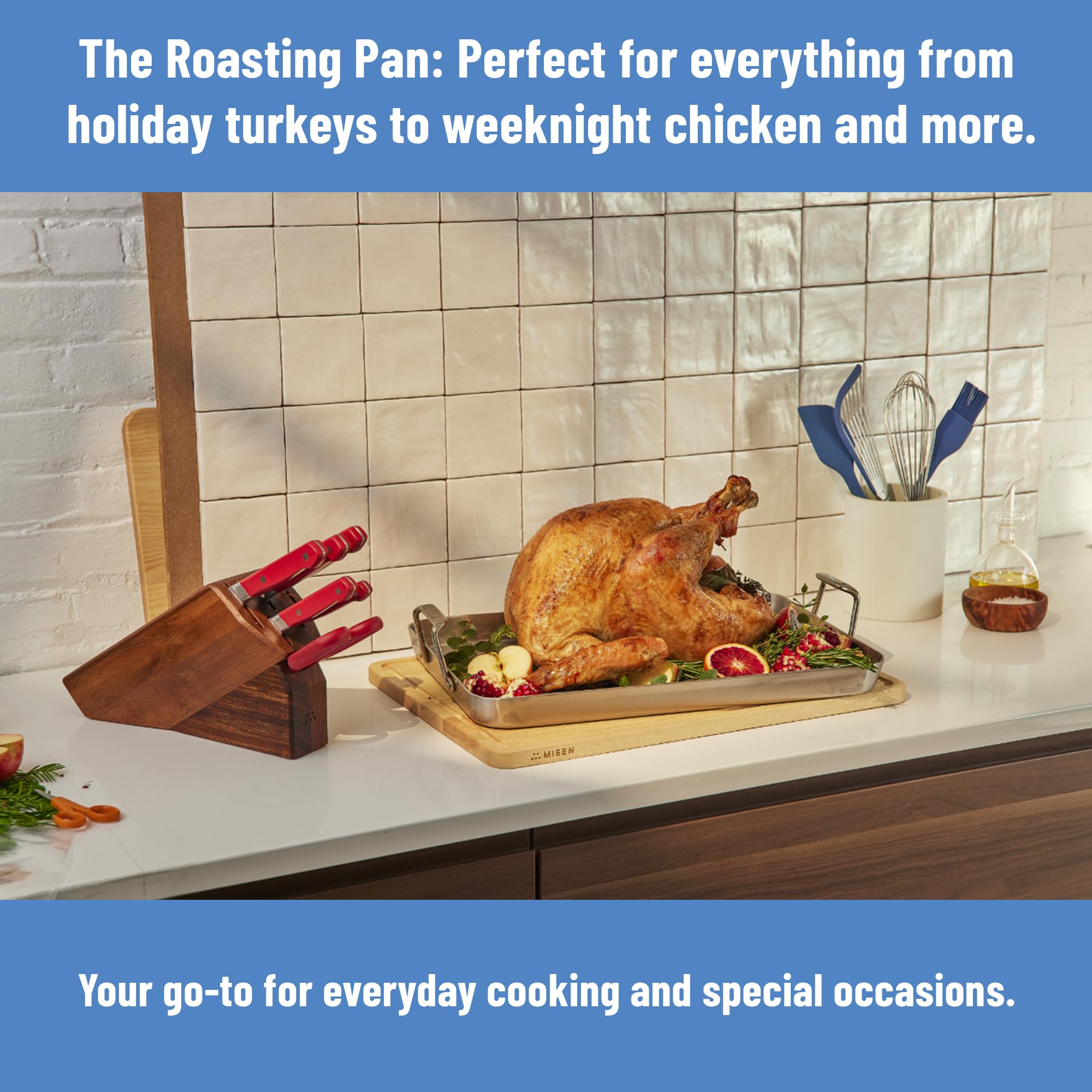 Misen Stainless Steel Roasting Pan with Handles - Versatile 5-Ply Design, Easy Grip Handles, Multi-Functional Cooking, Ideal for Baking, Searing, & Roasting, Superior Heat Conduction, Premium - 9"