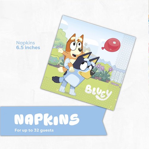 Bluey Plates and Napkins for 32 Guests | Bluey Birthday Decorations for Party | Officially Licensed