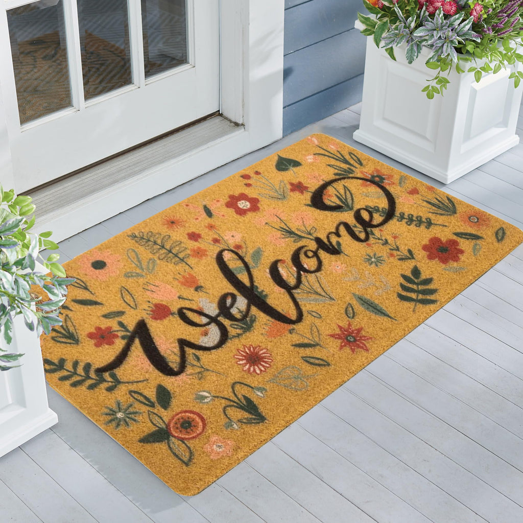 IZUS Floral Welcome-Doormats Front-Door - Spring Flower Home Decor Indoor-Mats Summer Non-Slip Seasonal Doormats 17x29inches