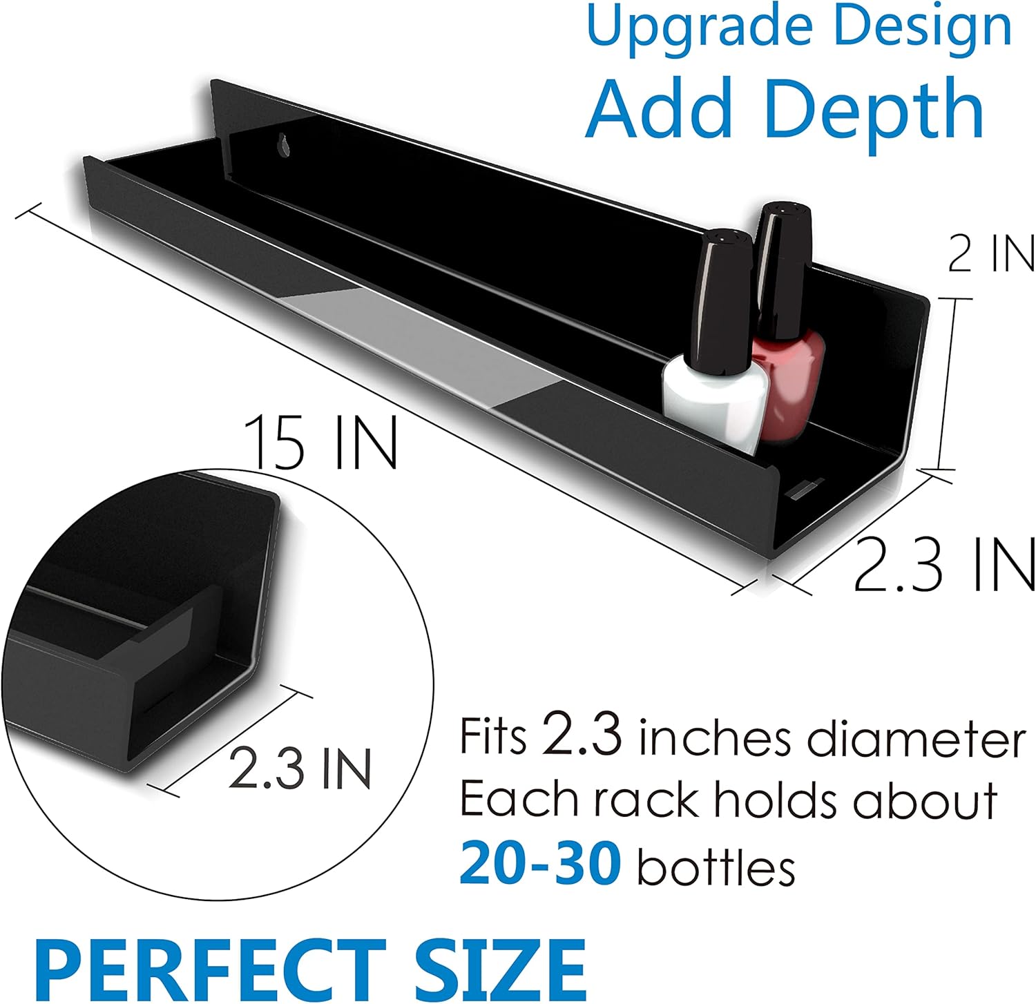 Skiennix 15-Inch Black Acrylic Shelves - Modern Floating Bookshelf for Kids Room | Stylish Toy & Display Storage
