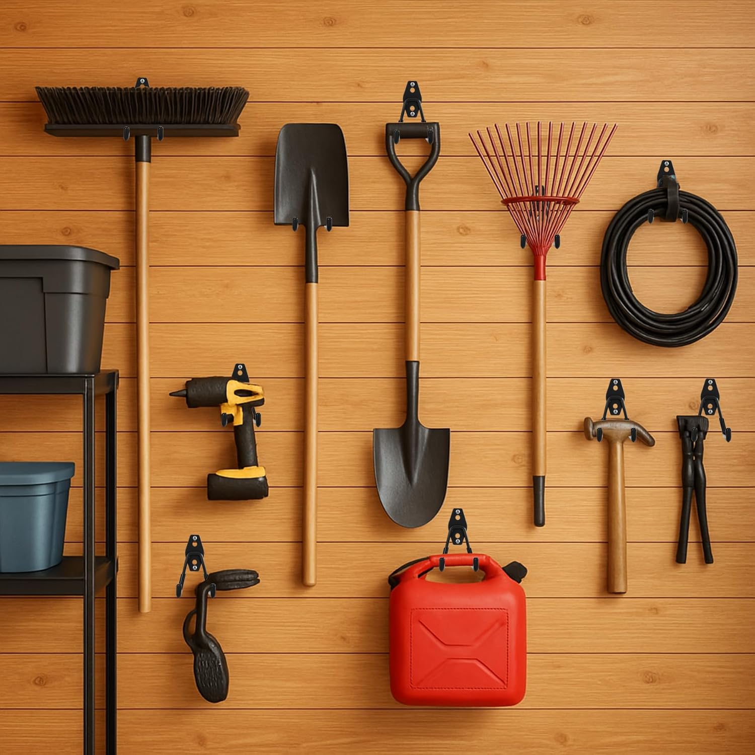 Skiennix Garage Hooks - Heavy Duty Wall Mount Tool Organizer for Ladders, Bikes & Garden Tools | 8 Pack