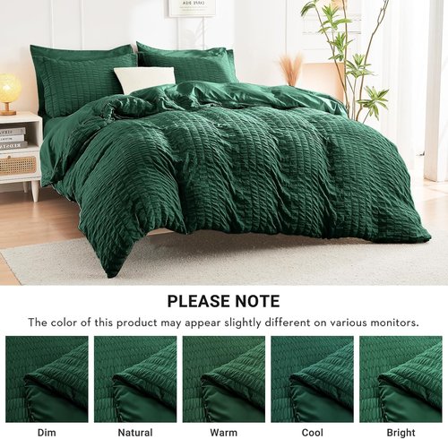 HYMOKEGE King Size Comforter Set - Emerald Green Seersucker 7-Piece Luxury Bedding Set