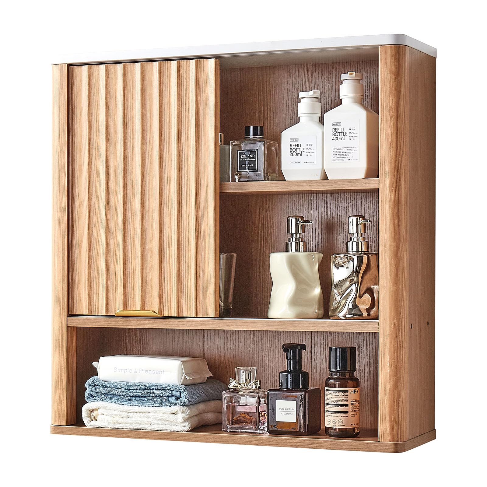 VEVOR Bathroom Wall Cabinet, with Door and Adjustable Shelf, Over The Toilet Storage Medicine Cabinet Wall Mounted, Hanging Organizer with Shelves and Open Partition for Laundry Room Kitchen Restroom