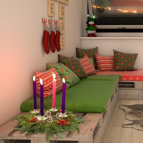 FORUP 19" Traditional Christmas Advent Wreath - Red Berry Centerpiece with Candle Holders
