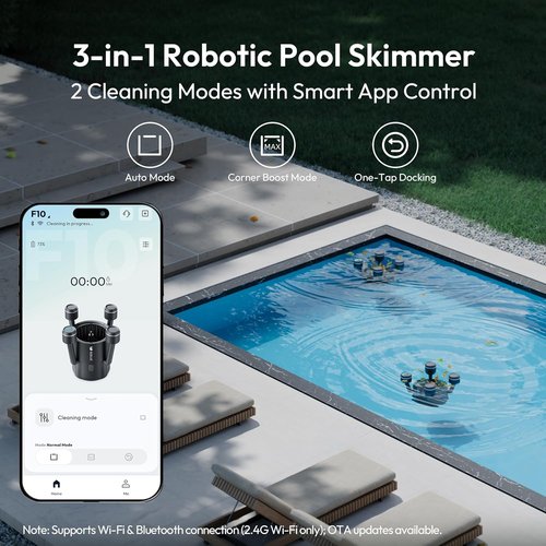 BUBLUE F10 Pool Skimmer Robot - App-Controlled Cleaner with AI Navigation & Powerful Suction | 5L Filter, Space Gray