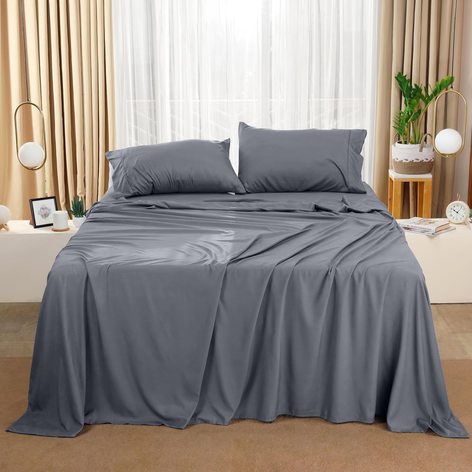 Utopia Bedding King Bed Sheets Set - Soft Brushed Microfiber | Fade & Shrinkage Resistant - Grey