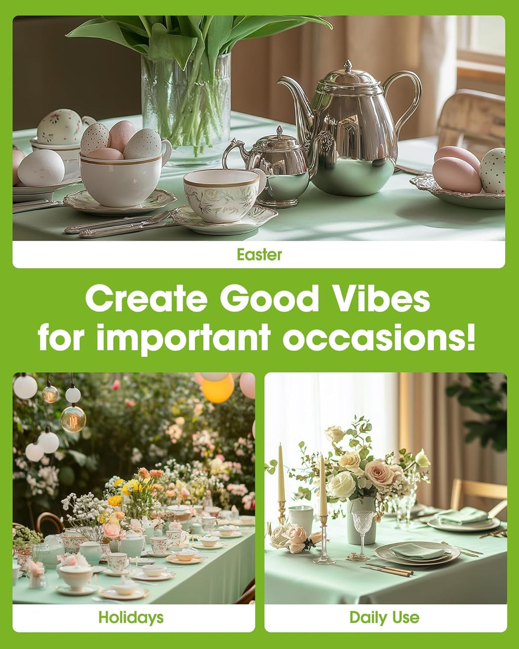 Pureegg Disposable Table Cloths - 54 x 108 Inch, Leakproof & Sturdy, 8 Pack, Sage Green for Easter Parties