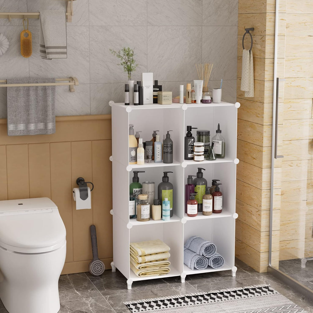 Stackable Closet Organizers by [Brand Name] - 6 Cube Storage Solution for Bathroom & Wardrobe