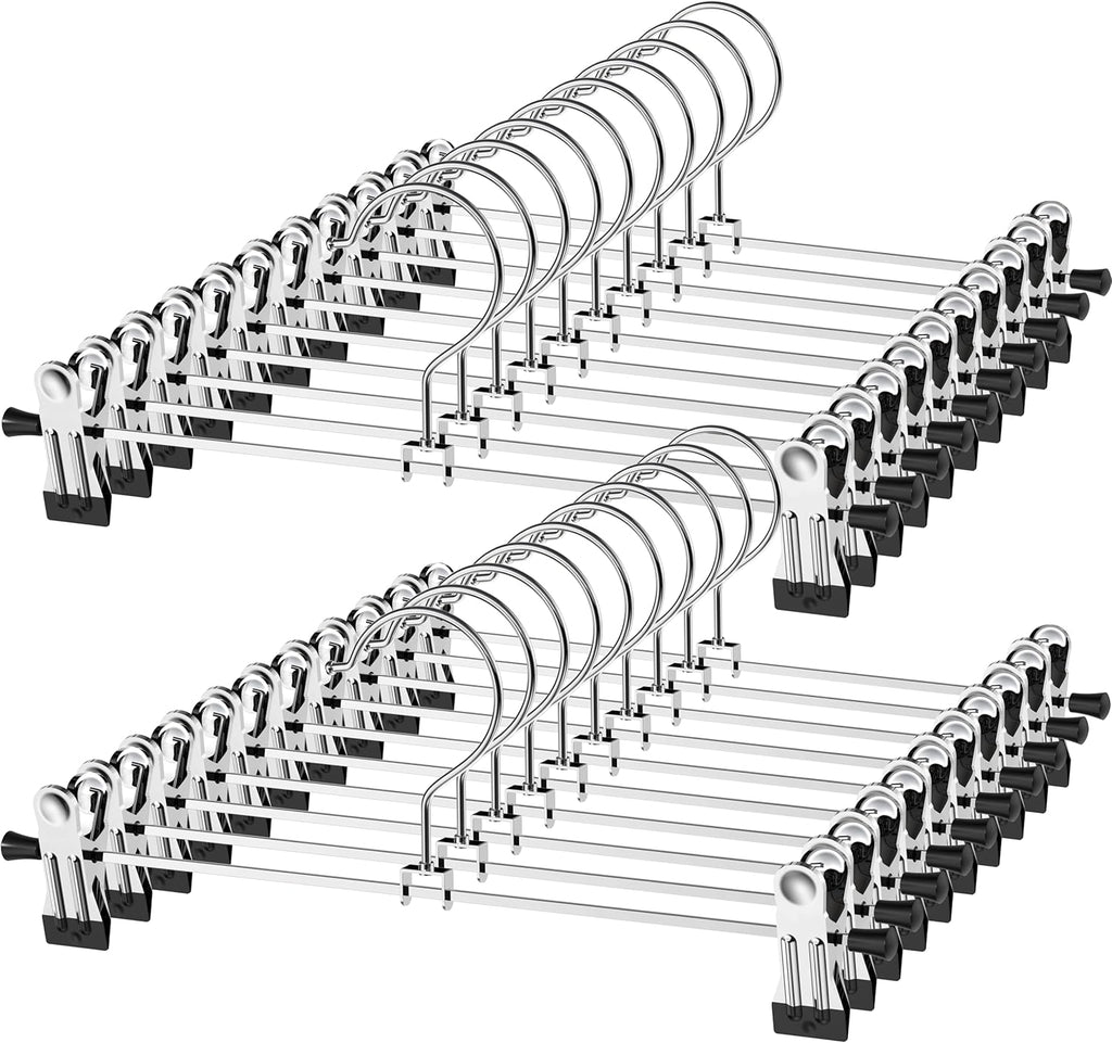 Northern Brothers Heavy-Duty Pants Hangers - 20 Pack Adjustable Metal Clips for Space-Saving Closet Organization