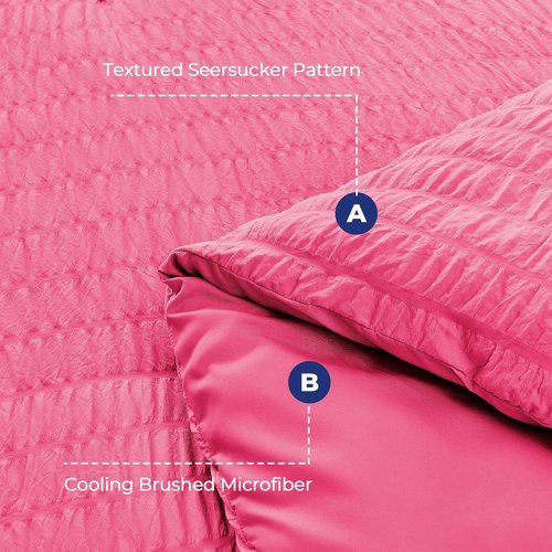 HYMOKEGE Queen Comforter Set - Luxury 7-Piece Hot Pink Seersucker Bedding | All-Season Bed in a Bag