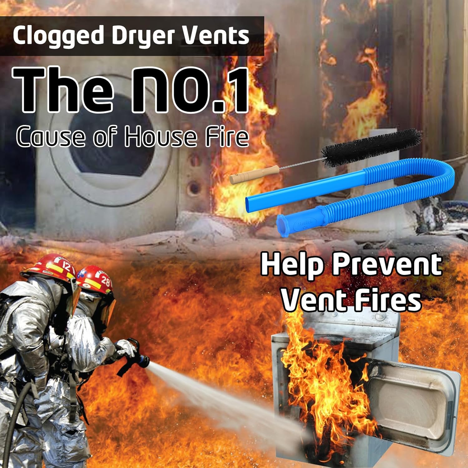 PetOde Dryer Vent Cleaner Kit - 2 Flexible Lint Brushes & Vacuum Hose Attachment | 31.5 Inch, Blue