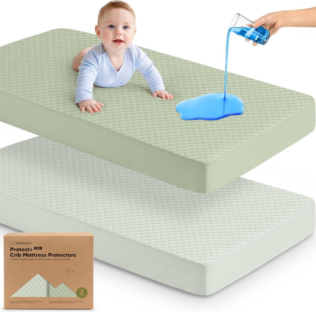 Skiennix 2-Pack Waterproof Crib Mattress Protector - Soft Quilted Cotton, Machine Washable, 52" x 28" (Soft Fern/Quin)