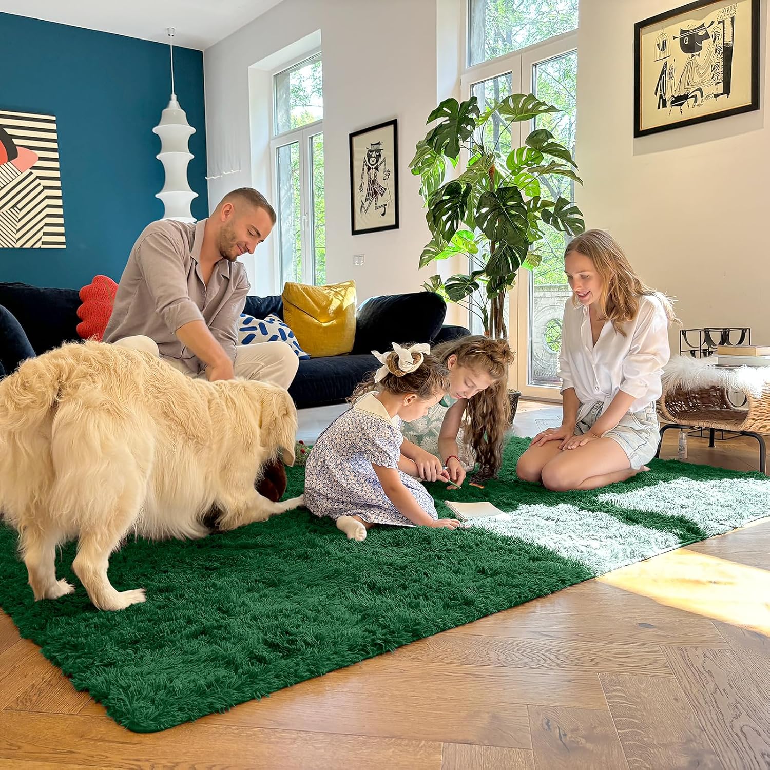 OLANLY Large Area Rug - Soft Fluffy Shaggy Carpet for Living Room & Bedroom | 8x10 Dark Green