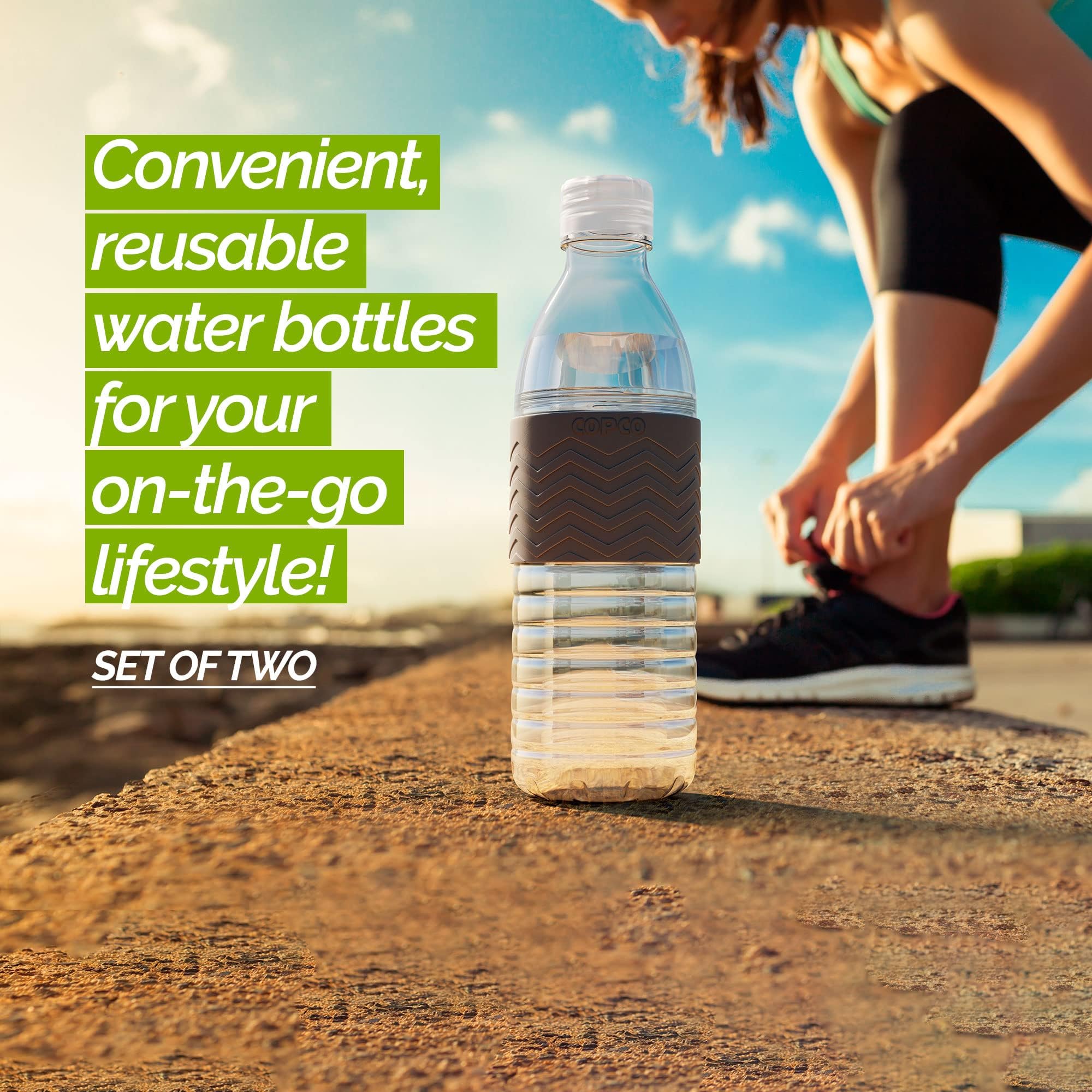 Copco Hydra 16.9 oz Water Bottle, Set of 2 – Leak Proof, BPA Free Tritan, Dishwasher Safe, Twist-Open Body for Ice & Easy Cleaning, Non-Slip Silicone Grip, Ideal for Gym & Office (Gray)