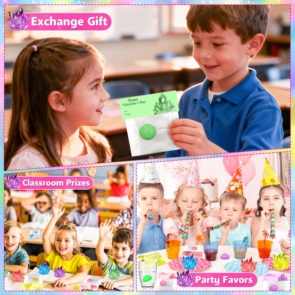 24 Pack Valentines Day Gifts for Kids - Crystal Growing Science Kit with Valentine Cards, Unique Class Classroom Exchange Cards, School Party Favors and Goodie Bags Stuffers for Girls Boys