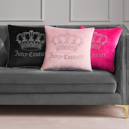 Juicy Couture Square 1-Piece Living Room and Bedroom Décor, Premium Throw Pillow, 20"x20", Hot Pink Rhinestone Crown