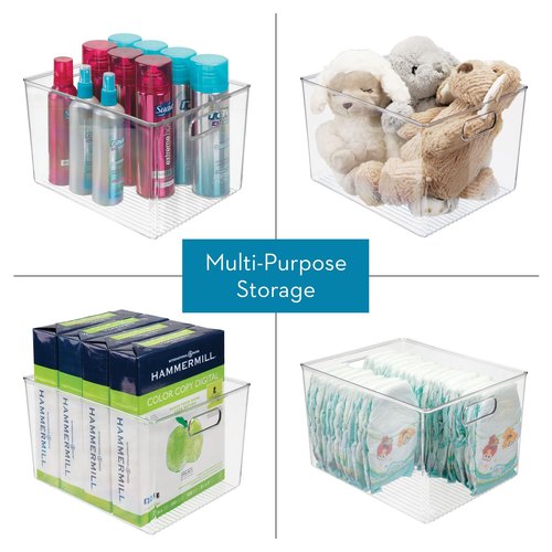 Linus Multi-Purpose Storage Bin with Handles for Kitchen, Pantry, Cabinet, Nursery, Crafts - 12" x 10" x 8", Clear
