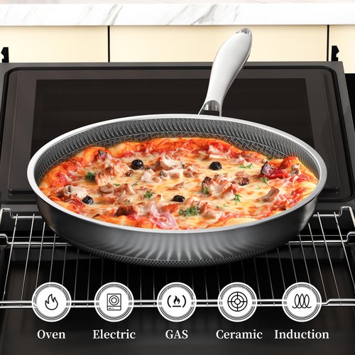 LOLYKITCH 7 QT & 12 Inch Ceramic Nonstick Cookware Set - Tri-Ply Stainless Steel Large Sauté Pan with Lid and Frying Pan - Oven & Dishwasher Safe, Detachable Handle, PFOA-Free, Induction Compatible