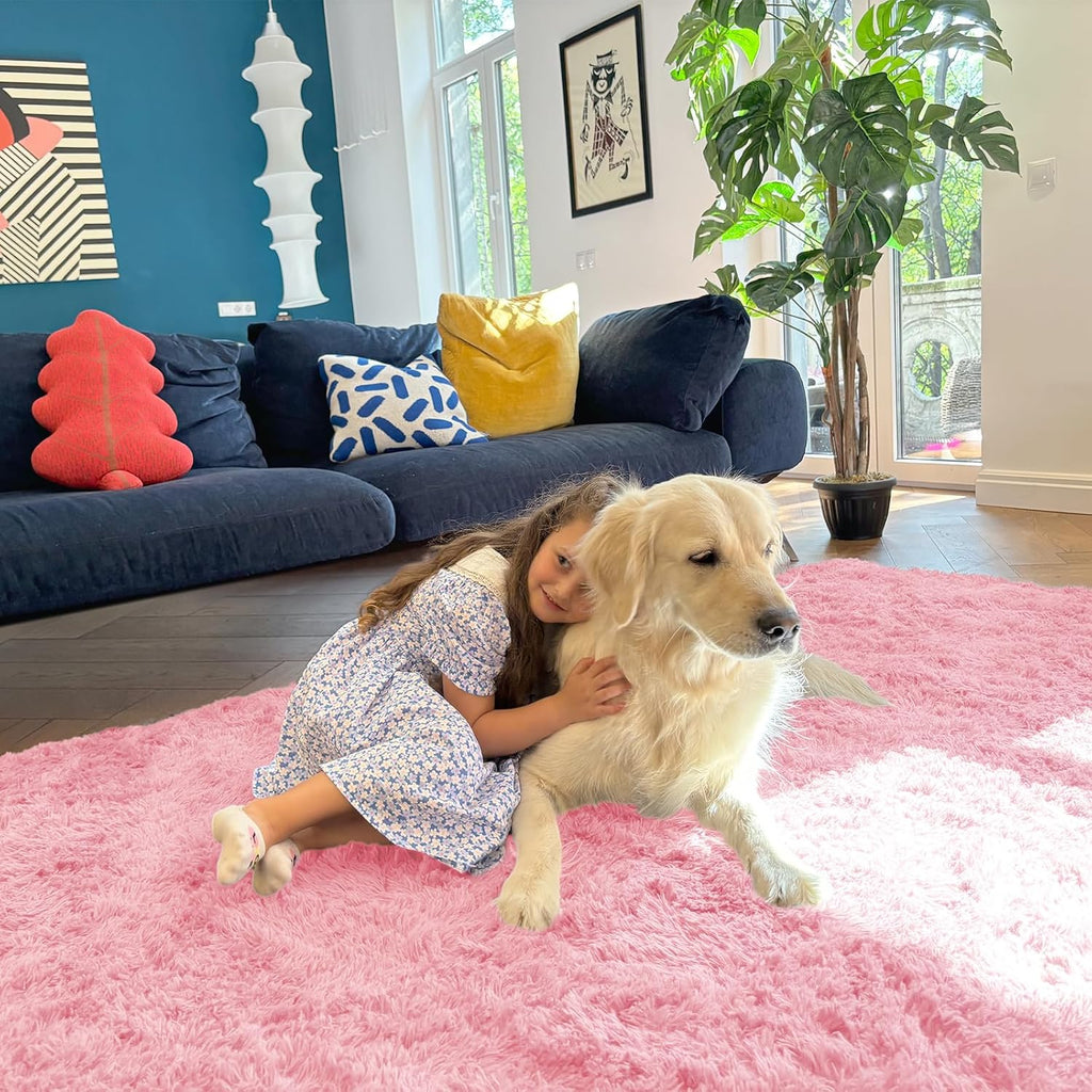 OLANLY Small Bedside Rug - Soft Fluffy Shaggy Entryway Throw Rug for Bedroom & Nursery | Pink 2x3 ft