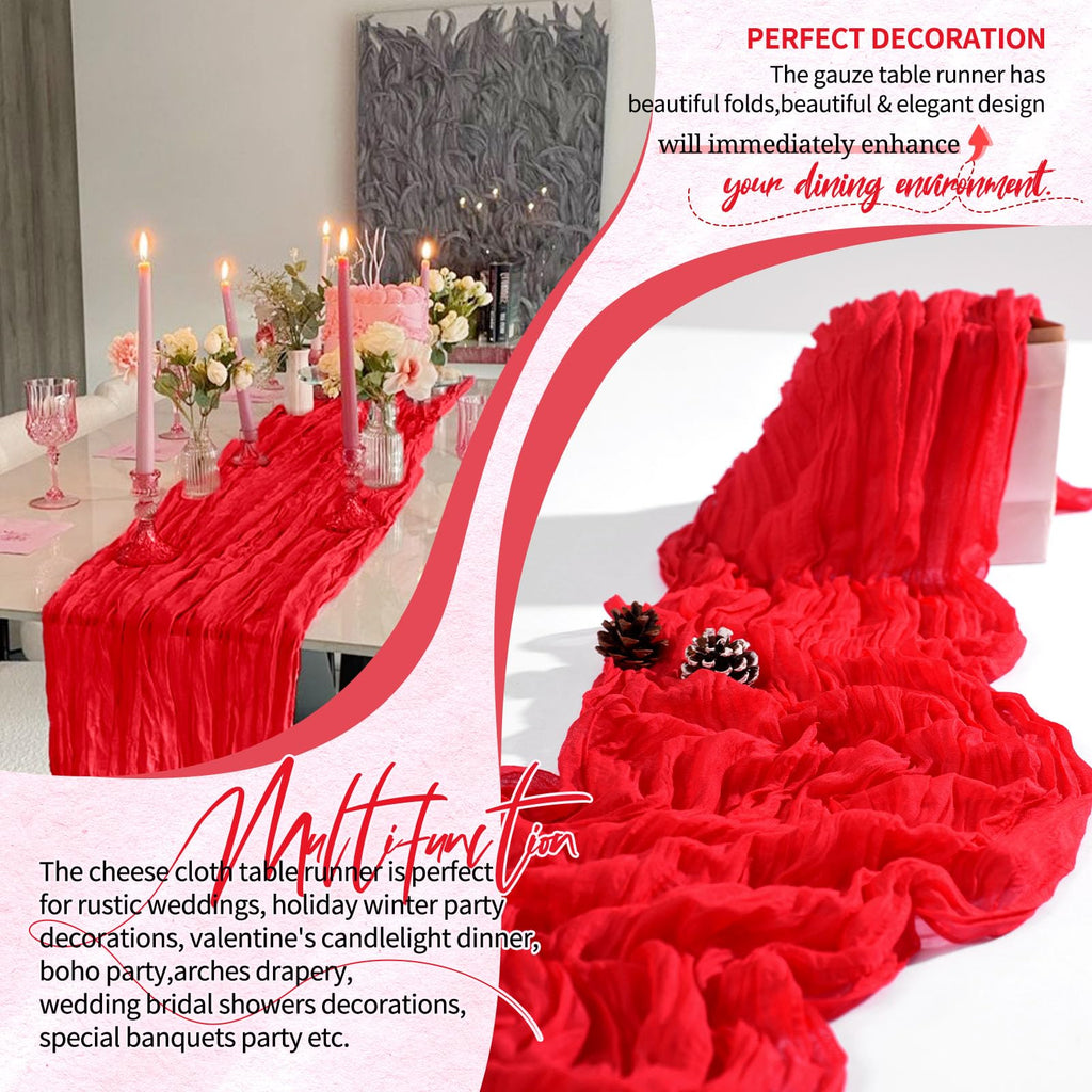 30 Pack Cheesecloth Table Runner 10FT Red Table Runner Boho Gauze Cheese Cloth Table Runners Long Rustic Sheer Table Decorations for Wedding Party Baby Bridal Shower Birthday Holiday Home