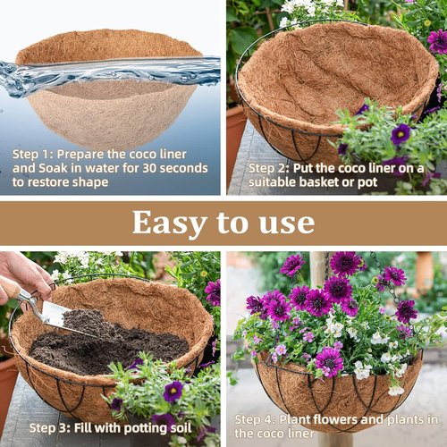 Legigo 14-Inch Coco Fiber Hanging Basket Liners - 100% Natural Round Replacement for Flowers & Vegetables