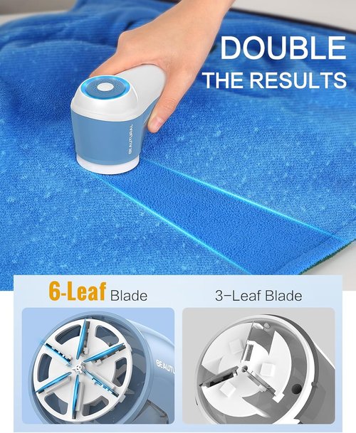 Beautural Fabric Shaver - Rechargeable Lint Remover with 6-Leaf Blades for Clothes & Furniture