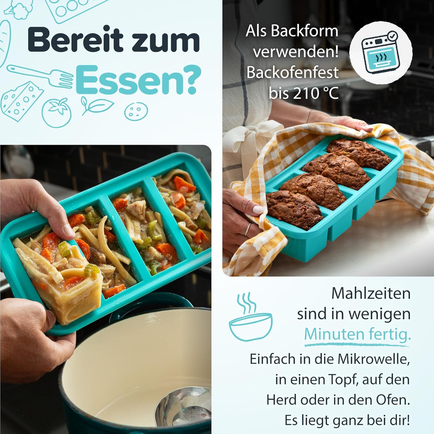 Souper Cubes 2-Cup Silicone Freezer Tray - Versatile Meal Prep Mold with Lid | Aqua - 1-Pack