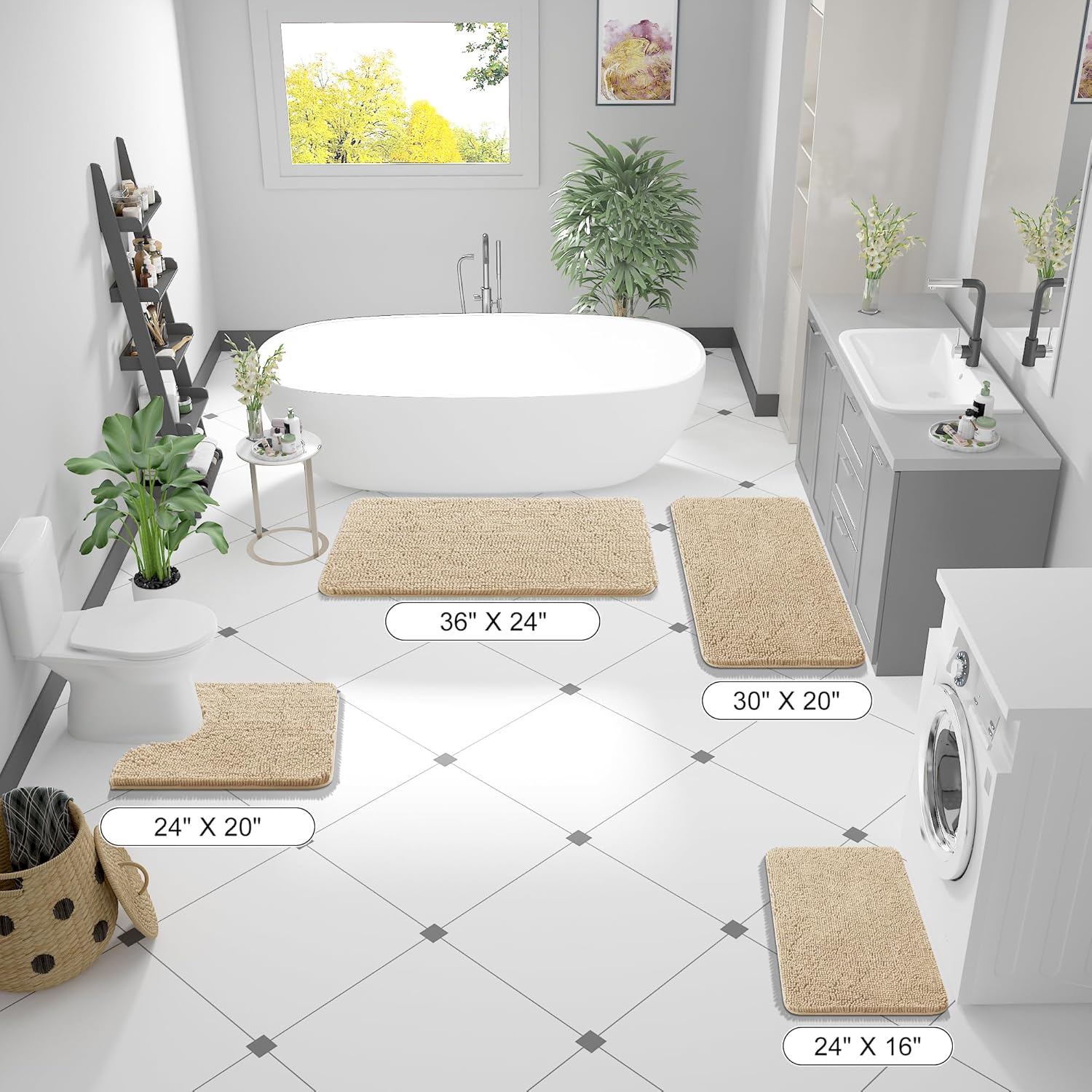 OLANLY U-Shaped Toilet Rug - Extra Soft Chenille Bath Mat, Quick-Dry & Machine Washable, 24x20, Beige