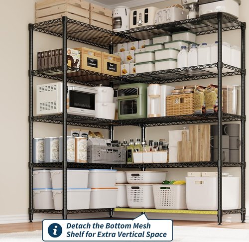 5-Tier Metal Shelving Unit by [Brand Name] - Heavy-Duty Wire Storage Shelves for Kitchen & Garage | 70.5" H x 59" W