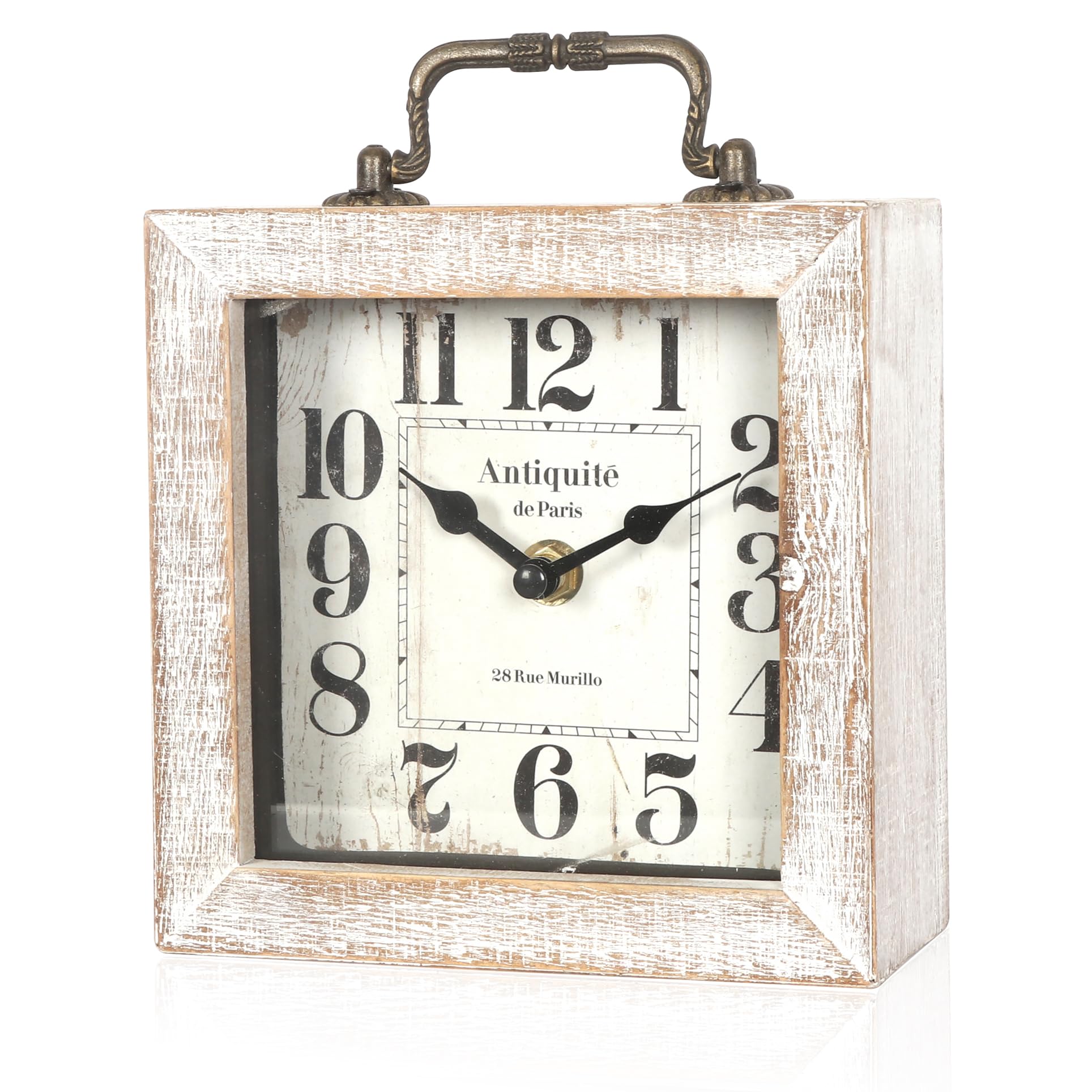 BITALYE Retro Desk Clock, White Vintage Wooden Table Clock,