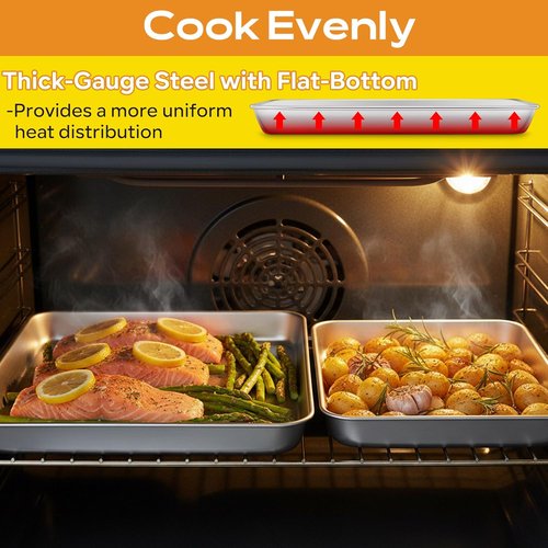 E-far Stainless Steel Baking Cookie Sheet Pan Set - 3 Sizes (16"/12.4"/10.4") | Non-Toxic & Dishwasher Safe