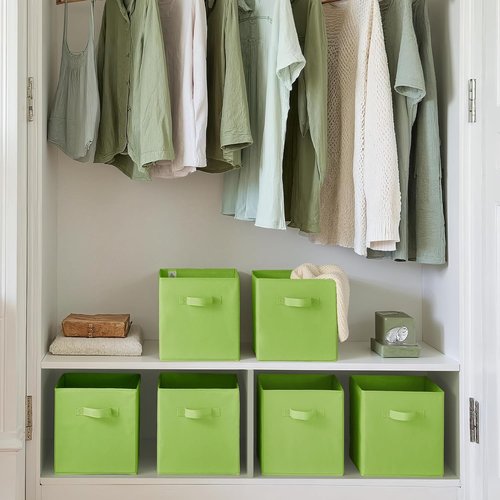 GRANNY SAYS Cube Storage Bins - 11-Inch Foldable Fabric Organizers with Handles | 6-Pack Light Green
